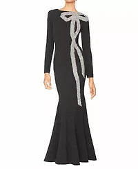 CREPE GOWN WITH CRYSTAL BOW DETAIL