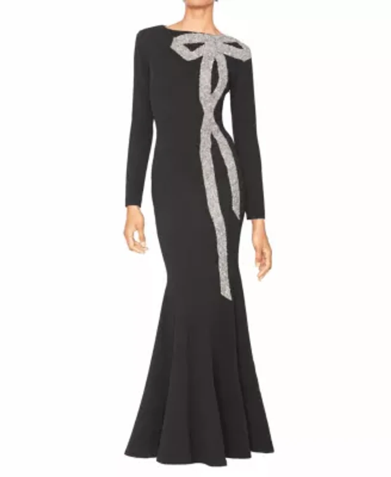 CREPE GOWN WITH CRYSTAL BOW DETAIL