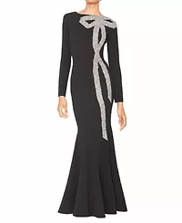 CREPE GOWN WITH CRYSTAL BOW DETAIL