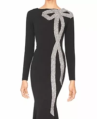 CREPE GOWN WITH CRYSTAL BOW DETAIL