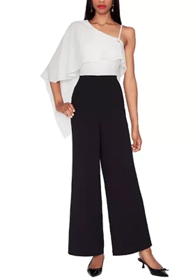 Asymmetric Cape Colorblock Jumpsuit