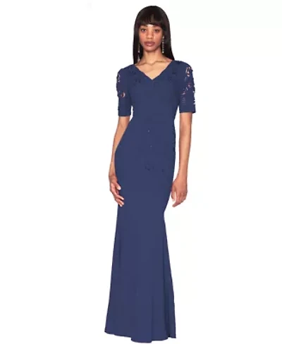 V-Neck Laser Cut Crepe Gown