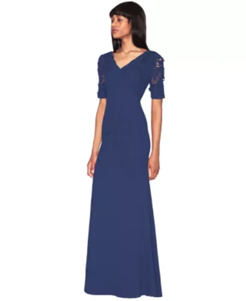 V-Neck Laser Cut Crepe Gown