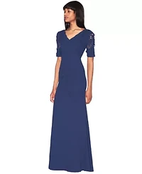 V-Neck Laser Cut Crepe Gown
