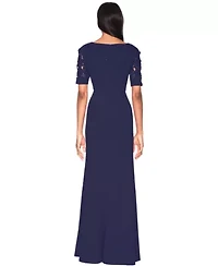 V-Neck Laser Cut Crepe Gown