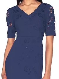 V-Neck Laser Cut Crepe Gown