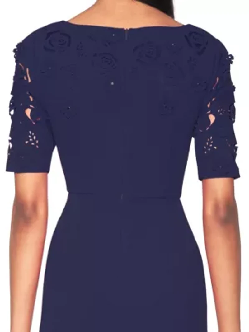 V-Neck Laser Cut Crepe Gown