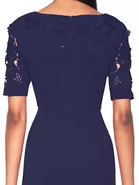 V-Neck Laser Cut Crepe Gown