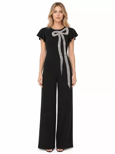 FLUTTER SLEEVE JUMPSUIT WITH CRYSTAL BOW DETAIL