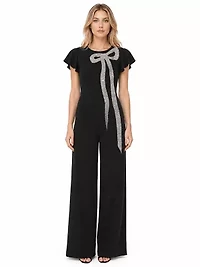 FLUTTER SLEEVE JUMPSUIT WITH CRYSTAL BOW DETAIL