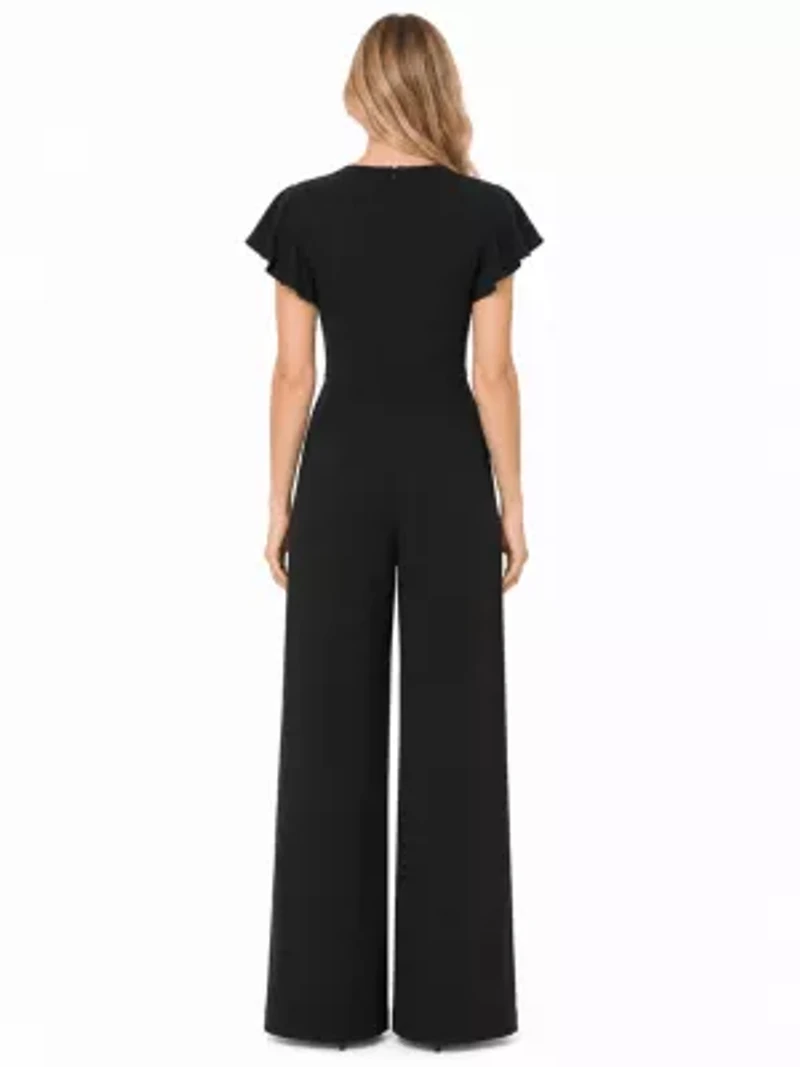 FLUTTER SLEEVE JUMPSUIT WITH CRYSTAL BOW DETAIL