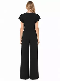 FLUTTER SLEEVE JUMPSUIT WITH CRYSTAL BOW DETAIL