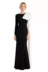 CREPE GOWN WITH CONTRAST DRAMATIC BOW SLEEVE