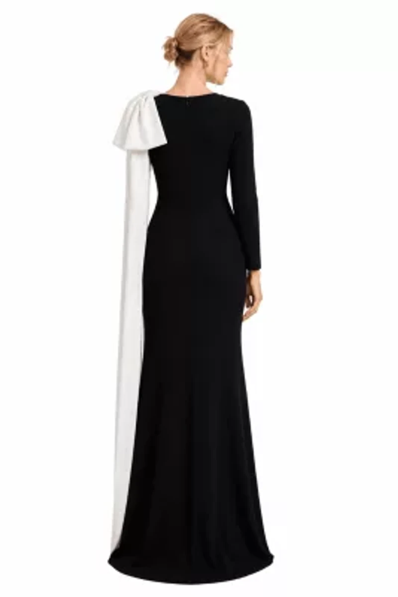 CREPE GOWN WITH CONTRAST DRAMATIC BOW SLEEVE