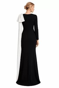 CREPE GOWN WITH CONTRAST DRAMATIC BOW SLEEVE