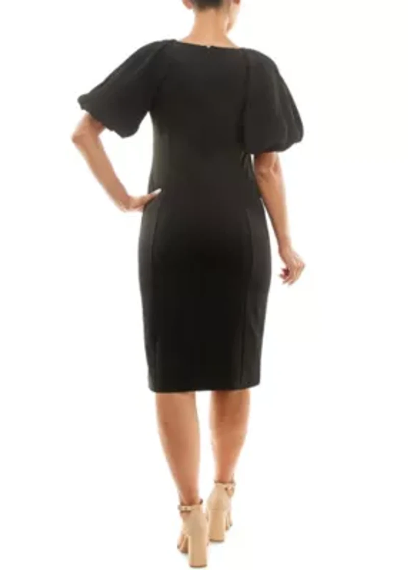Pleated Puff Sleeve Dress