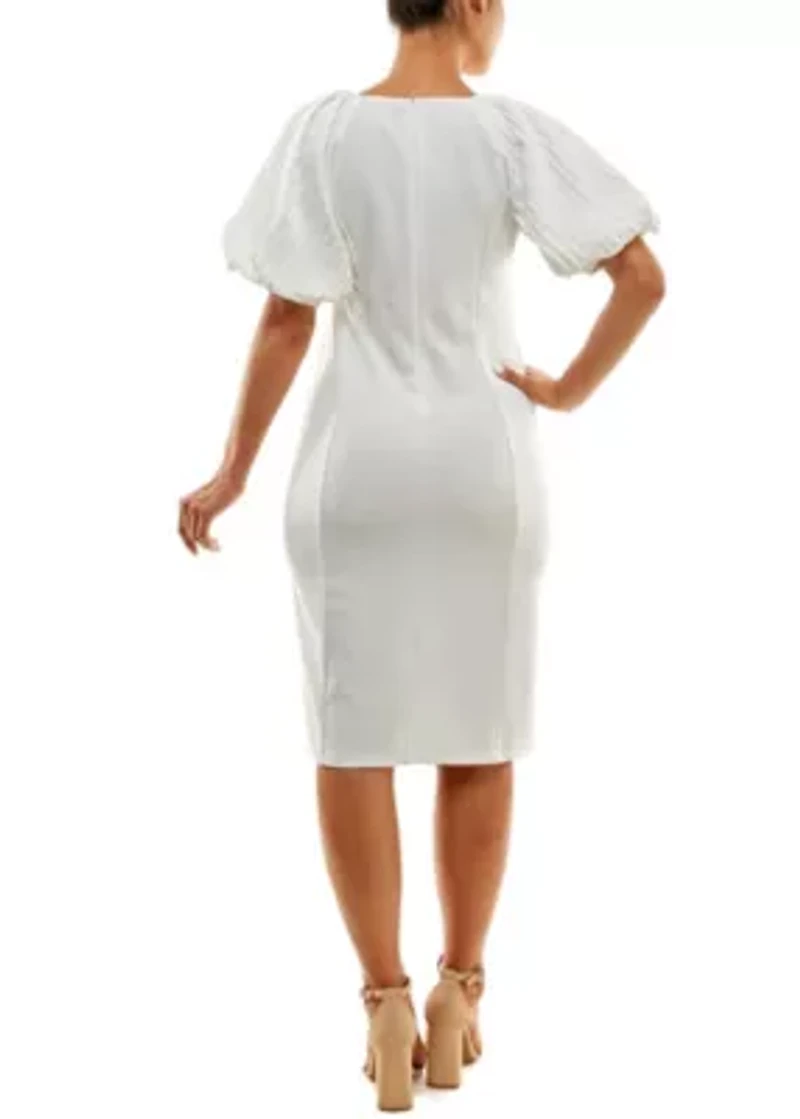 Pleated Puff Sleeve Dress