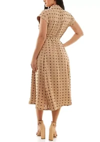 Swiss Dot Collared Button Front Shirt Dress