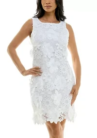 Sheath Dress With 3D Floral Emroidery