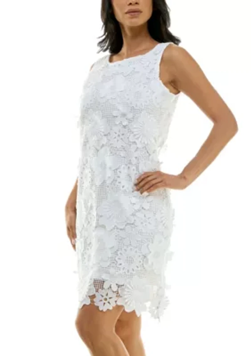 Sheath Dress With 3D Floral Emroidery