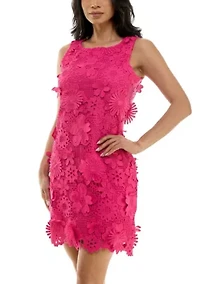 Sheath Dress With 3D Floral Emroidery