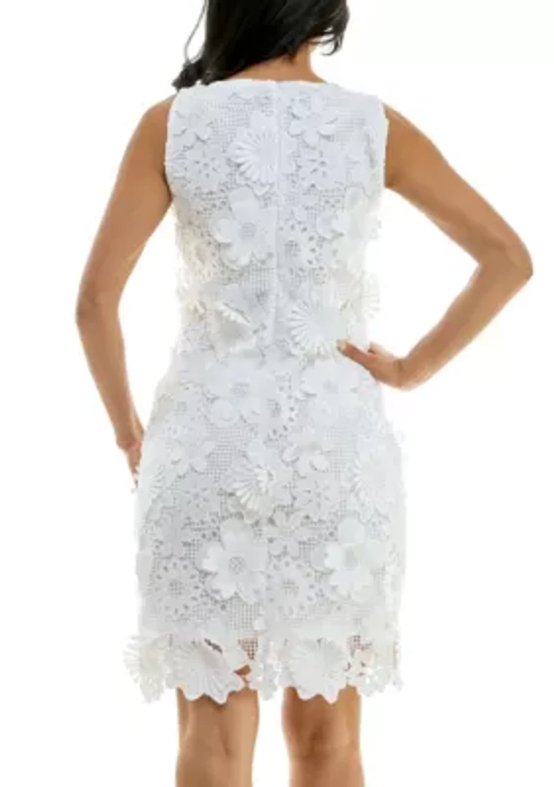 Sheath Dress With 3D Floral Emroidery