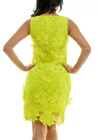 Sheath Dress With 3D Floral Emroidery