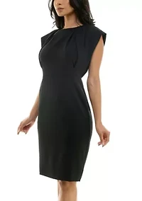 Sheath With Pleat Neckline And Pockets