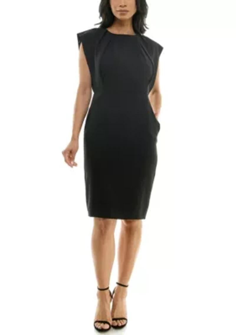 Sheath With Pleat Neckline And Pockets
