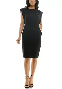 Sheath With Pleat Neckline And Pockets