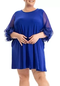 Trapeze Dress With Ruffle Sleeve And Pockets