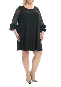 Trapeze Dress With Ruffle Sleeve And Pockets