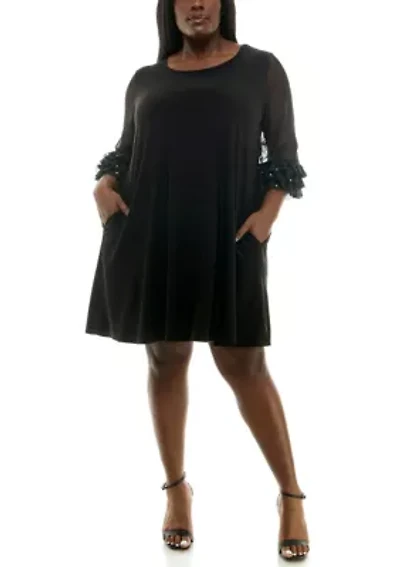 Trapeze Dress With Pockets And Mesh Sleeve