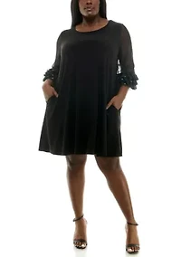 Trapeze Dress With Pockets And Mesh Sleeve