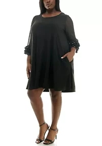 Trapeze Dress With Pockets And Mesh Sleeve