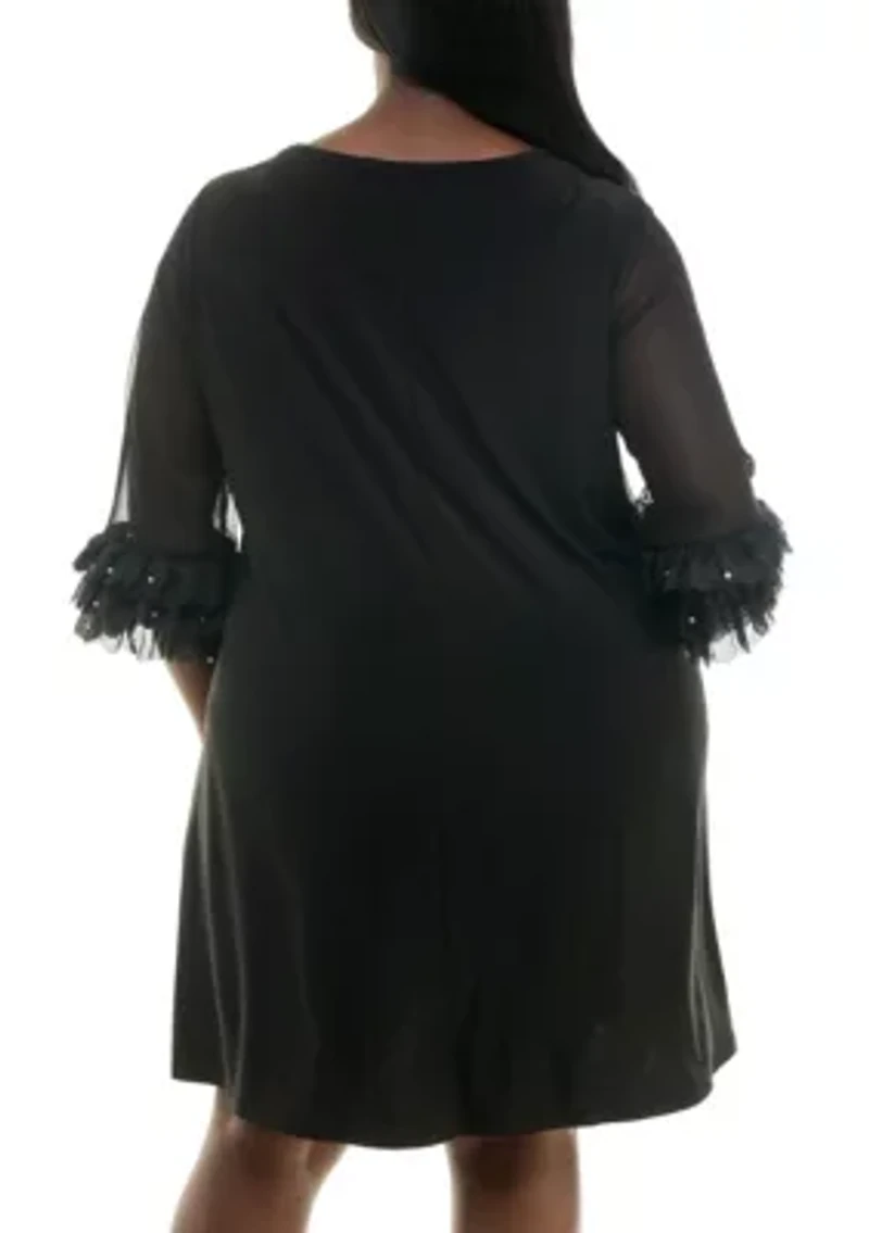 Trapeze Dress With Pockets And Mesh Sleeve