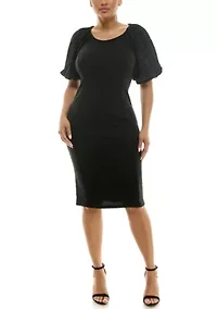 Pleat Puff Sleeve Dress