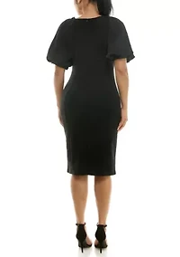 Pleat Puff Sleeve Dress