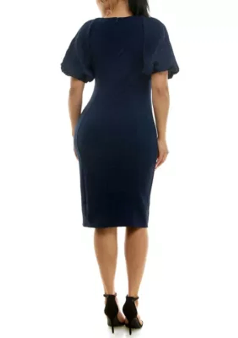Pleat Puff Sleeve Dress