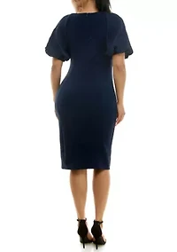 Pleat Puff Sleeve Dress