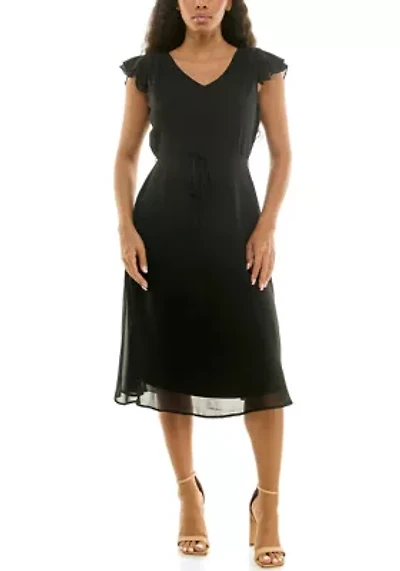 Sleeveless V Neck Fit Flare Dress