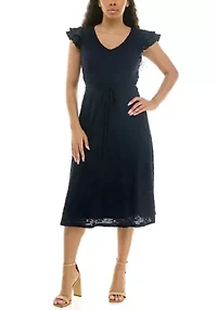 Sleeveless V Neck Fit Flare Dress