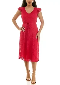 Sleeveless V Neck Fit Flare Dress