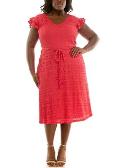 Plus V Neck Fit and Flare Dress
