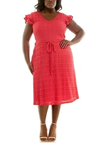 Plus V Neck Fit and Flare Dress