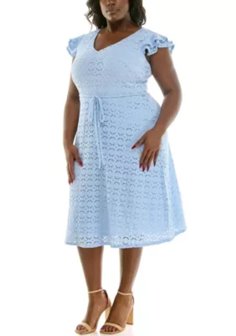 Plus V Neck Fit and Flare Dress