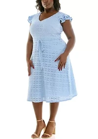 Plus V Neck Fit and Flare Dress