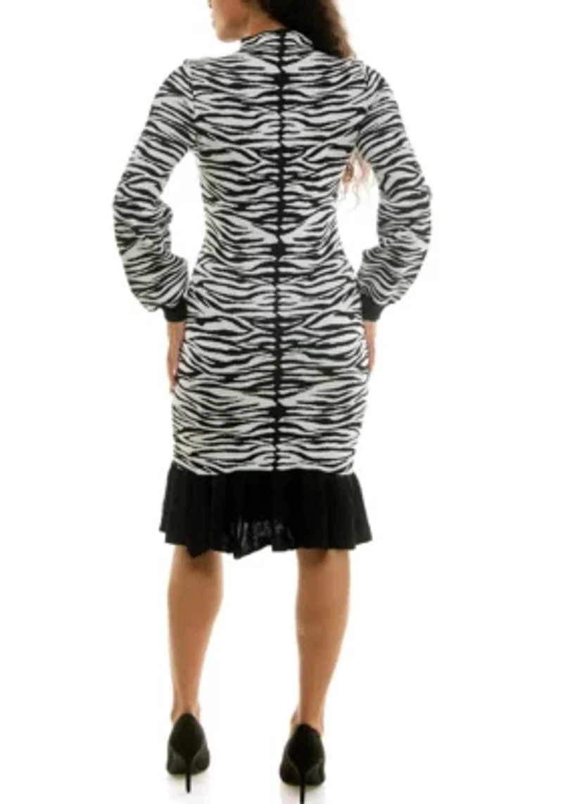 Balloon sleeve jaquared sweater dress