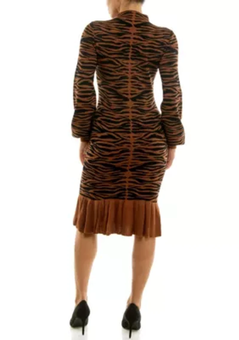 Balloon sleeve jaquared sweater dress