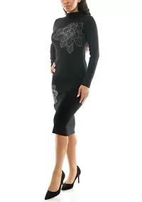 Floral Studded Sweater Dress